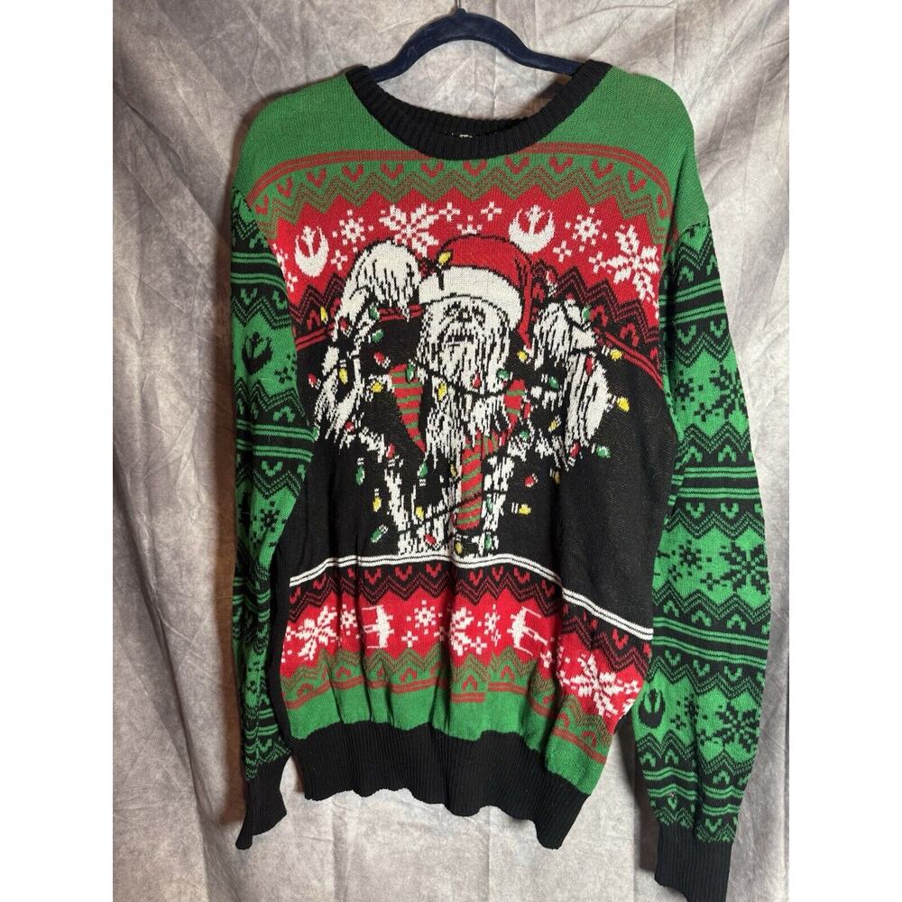Disney‎ Star Wars Wookie Ugly Christmas Sweater Chewbacca All Over Print EUC